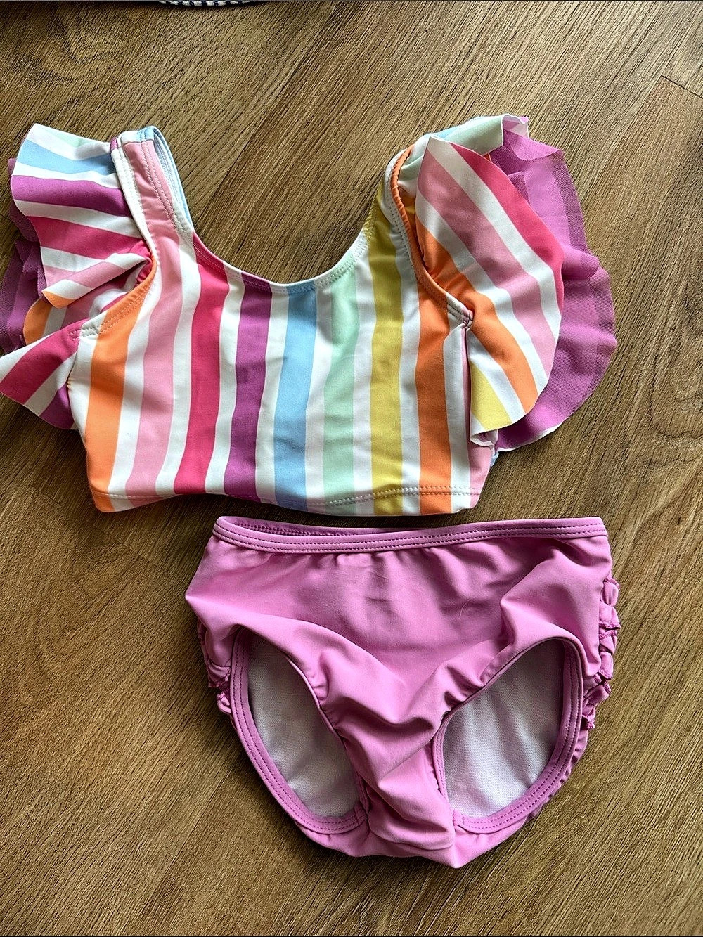 RuffleButts Girls' Striped Two-Piece Swimsuit Pink & Multicolor 2T. NWOT
